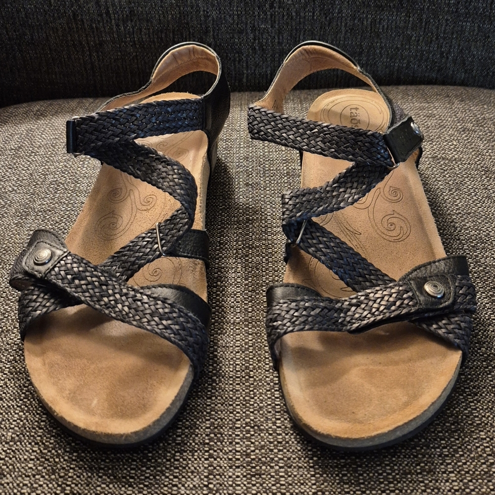 Taos Footwear Black Braided Strappy Sandals - Picture 2 of 11